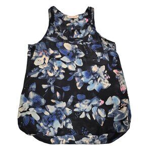 VTG Y2K Rebecca Taylor Silk Cami Top Sz 4 Dark Floral Blue Oversized Boho